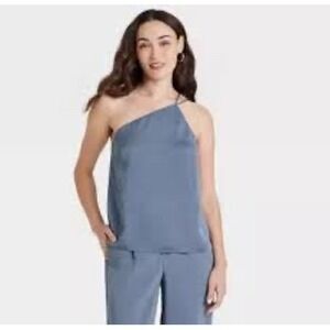 A New Day Blue One Shoulder Asymmetrical Cami Tank Top NWT Size M
